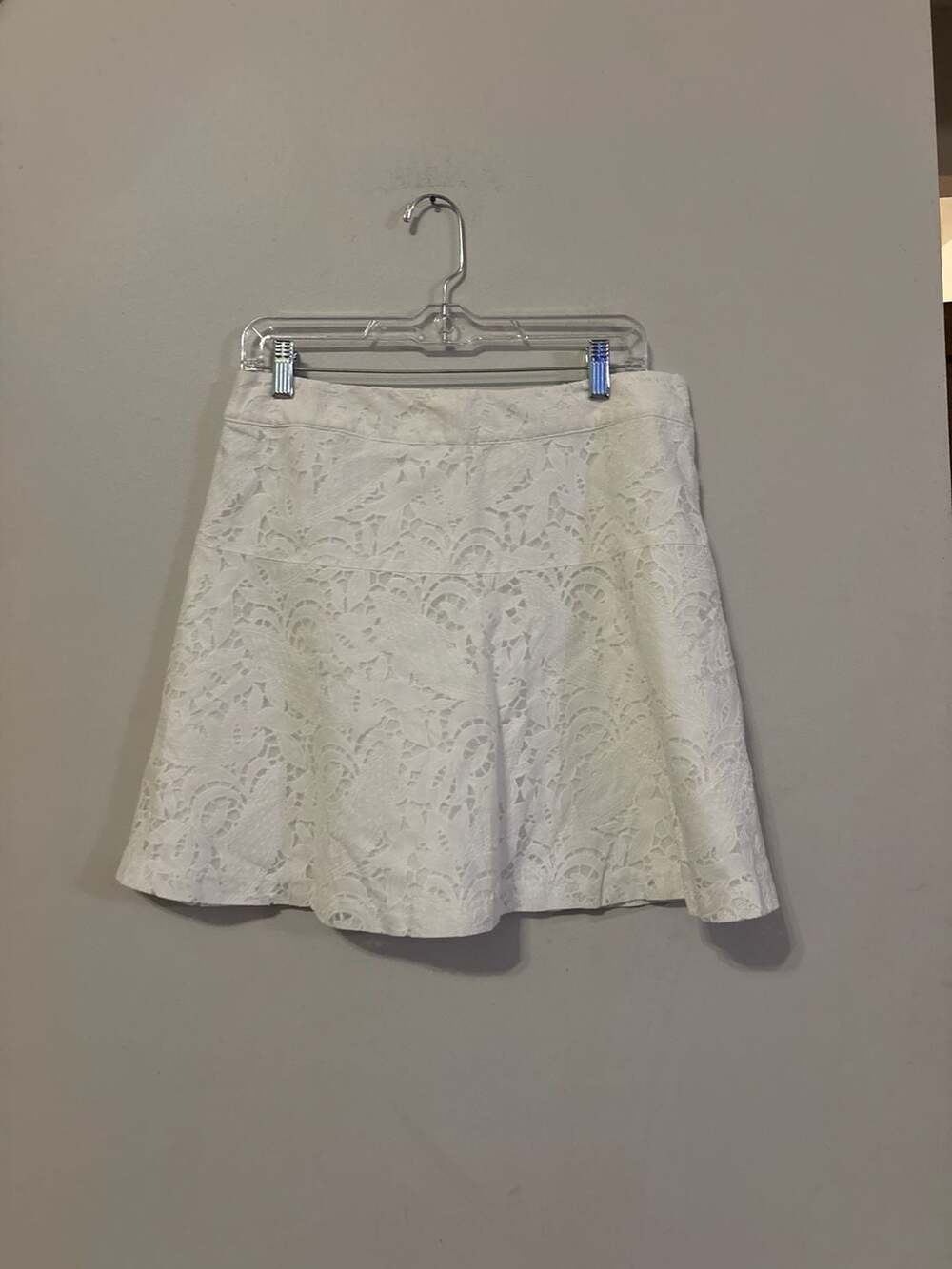 New York & Company White Floral Lace A-Line Mini Skirt Size 10
